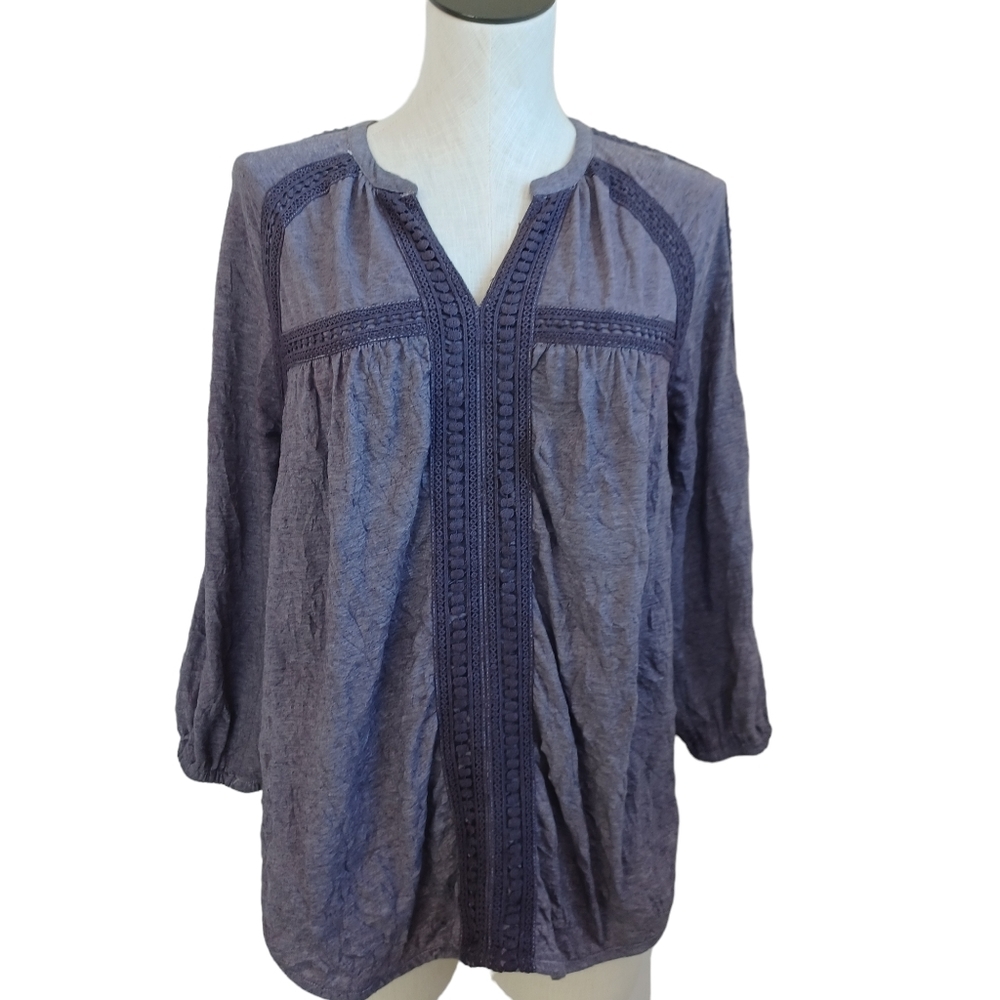 Sundance Top Crochet Lace Long Sleeve Blouse Purple Womens Small‎
